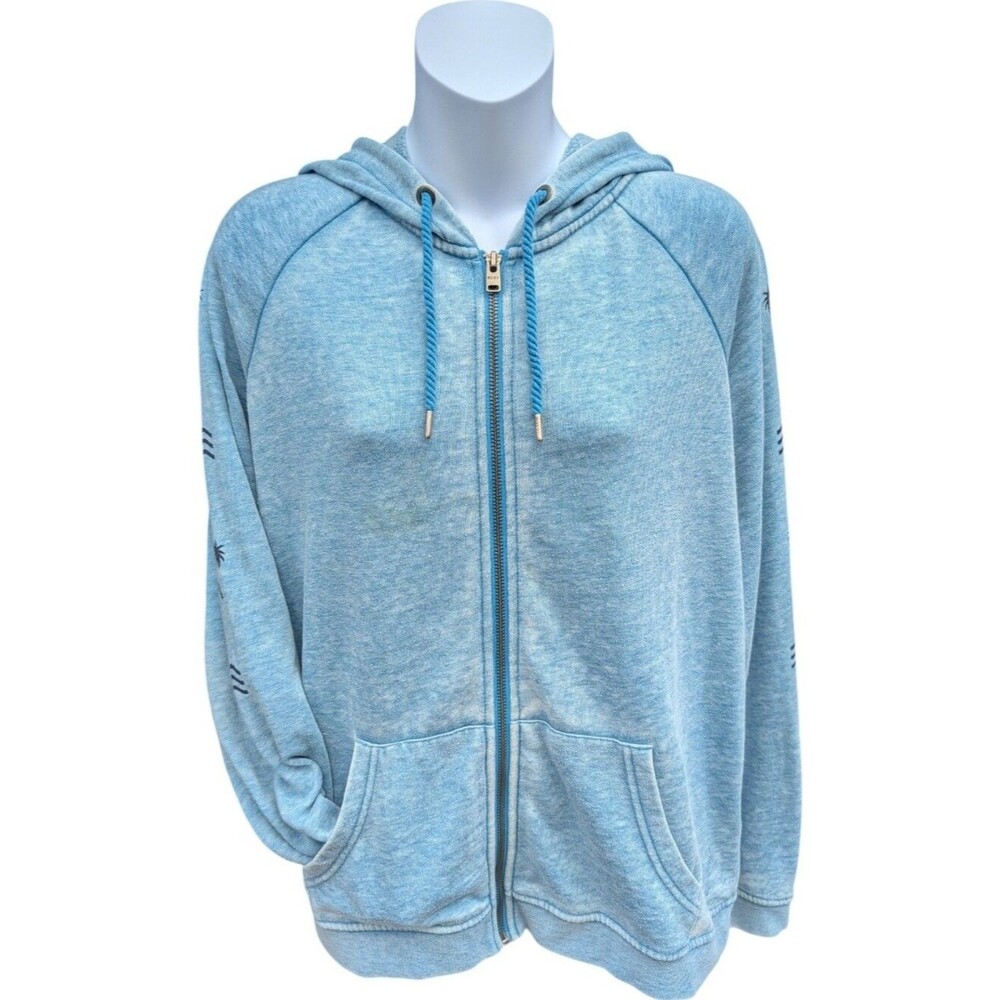 Roxy Light Blue Palm Block Graphic Zip Up Hoodie - Picture 2 of 5